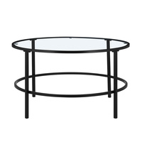 Table basse ronde moderne en verre avec base en métal et étagère de rangement Nouveau design Mobilier de maison pour salon ou café