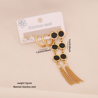 Anting-anting baja titanium berbentuk hati enam daun bunga dengan rumbai dari baja tahan karat untuk wanita, mewah, tiga buah, untuk hadiah dan pesta