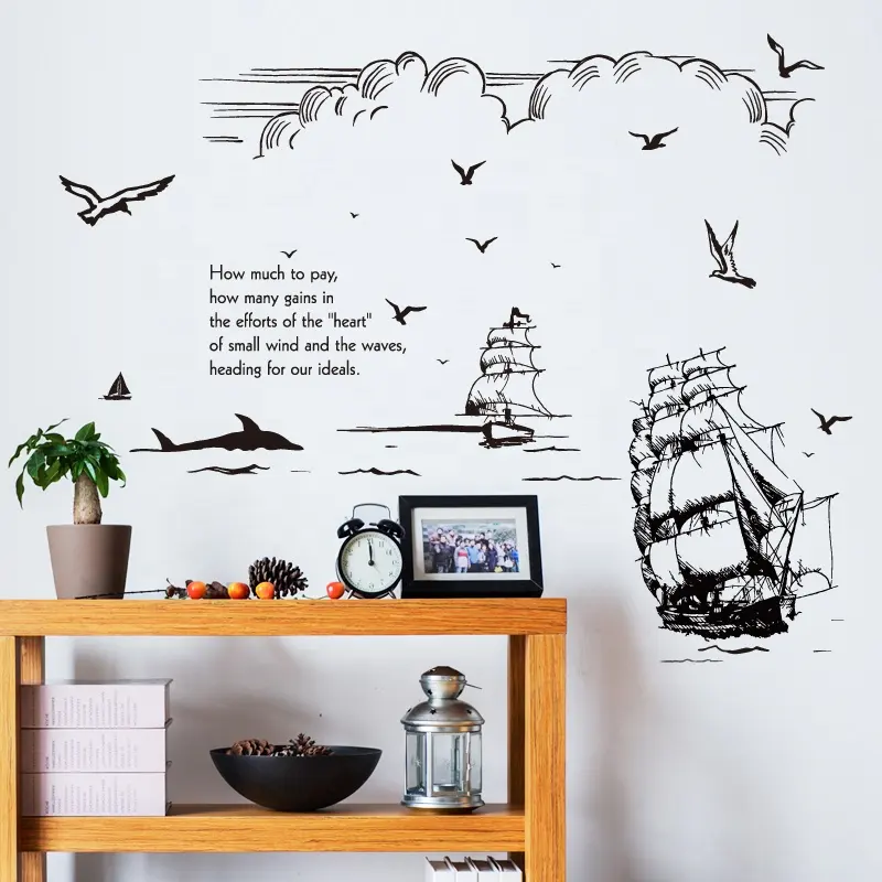 SK9234 Office Livingroom DIY Decorative Kids Wall Decal Art Sailboat Sails Silhouette Wall Sticker