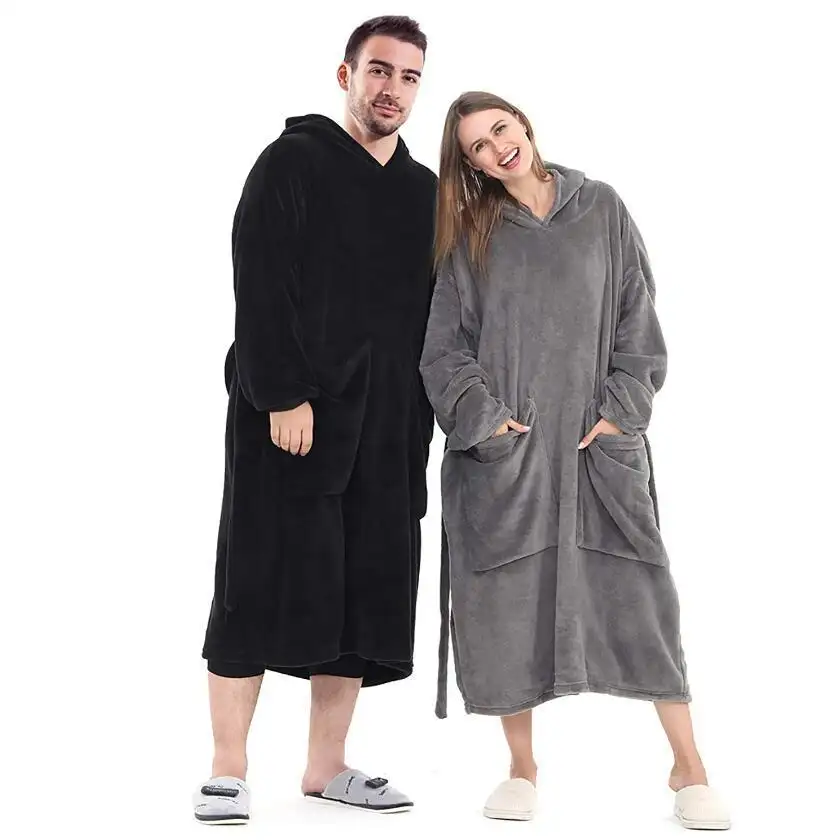 Winter Clothing Long Size Flannel Blanket Hoodie for Women and Men