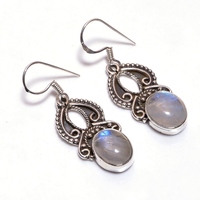 Boucles d'oreilles pendantes fines en argent plaqué 925 antique avec émeraude ronde sertie clos, bijoux classiques oxydés pour femmes, vente en gros