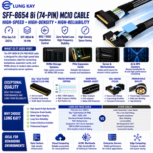 Cable LUNG KAY PCIe 5.0 MCIO SFF-8654 8i de 74 pines, cable de interconexión de datos para servidor PCIe Gen5 Mini Cool Edge IO para almacenamiento NVMe OEM - Product Image 4