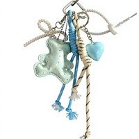 Porte-clés Ourson Scintillant Style Miu avec Diamants, Cœur et Nœud, Pendentif de Sac Personnalisé Polyvalent – Vente en Gros