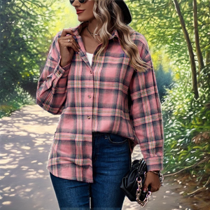 Blusa de Satén Vintage Informal y Moderna para Mujer, con Botones, Cuello en V, Mangas Largas, Estampado Floral Otoñal, Transpirable, Color Caramelo - Product Image 3