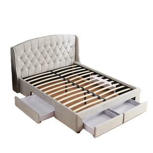 Modern Tufted Soft Button Upholstered Cheap Double Single Queen King Size Fabric Storage Bed Frame With Storage Drawers