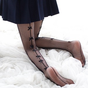 Japanese Style Women's Sheer Tights With Bow Design Thin Cotton Plus Crotch Trendy Leggings For Summer Wear - Product Image 1
