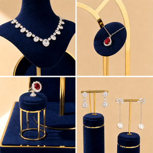 Zebopak - Juego de Soportes de Exhibición de Joyería en Forma de Arco de Metal Dorado y Terciopelo Azul Marino para Collares, Pendientes y Anillos, Proveedor para Boutiques - Product Image 3