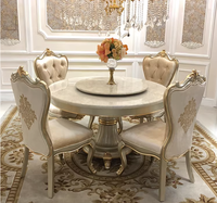Table à manger ronde en marbre de style européen français avec plateau tournant, structure en bois massif, mobilier de salle à manger, application pour restaurant