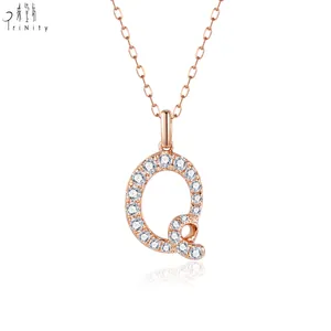 新款上市时尚精品珠宝简约字母系列18k玫瑰金真天然钻石字母Q吊坠女孩项链