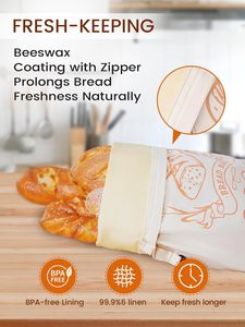 Lot de 2 sacs à <span class=keywords><strong>pain</strong></span> en coton YZ avec poignées en cire d'abeille et motifs lettres, fermeture éclair, 12x20cm, pour rangement et pâtisserie - Product Image 2