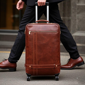 Venta al por mayor de gran capacidad de viaje de negocios caso de cuero genuino de los hombres bolsa de la carretilla del equipaje maletas con ruedas - Product Image 5