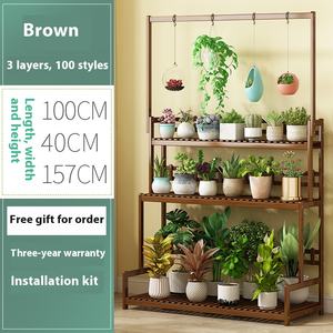 أطقم حدائق حامل نباتات خشبي صلب عصري قابل للطي من 3 طبقات مع فتحات تصريف وري ذاتي - Product Image 6