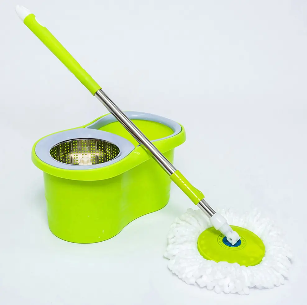 Home Floor Cleaning Wet and Dry Mop Simple Plastic Rotation Bucket and Microfiber Fabric Mop for Cleaner