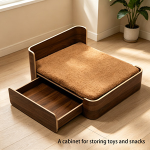 Cama de Lujo para Gatos de Madera Maciza con Logotipo Personalizado, con Colchón y Juego de Platos de Acero Inoxidable, Camas Elevadas para Perros Pequeños al por Mayor - Product Image 3