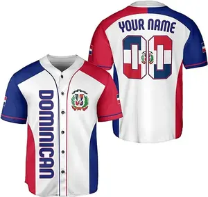 ホットボタンスポーツトレーニングジャージドミニカ共和国ストライプデザイン野球シャツカスタム名コンフォートチーム半袖ジャージ - Product Image 2