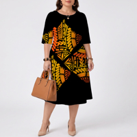 Robe d'été décontractée pour femme, coupe trapèze, longueur genou, en polyester, style vintage, pour le bureau, à manches courtes, tendance, respirante, imprimé hawaïen