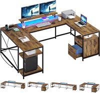 Bureau en forme de U avec prises de courant et lumières LED Bureau en forme de L réversible avec coin tiroir Bureau d'ordinateur