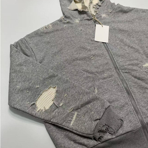 <span class=keywords><strong>Felpa</strong></span> <span class=keywords><strong>con</strong></span> <span class=keywords><strong>Cappuccio</strong></span> e Zip Personalizzata all'Ingrosso, Tessuto Grigio Effetto Vissuto <span class=keywords><strong>con</strong></span> Bordi Sfrangiati, Stampa Logo Personalizzata per Uomo - Product Image 5
