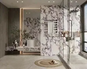 2400 X 1200 X 9 Mm Calacatta Viola Porcelain Marble Look Slab Wall Tile For Interior Wall