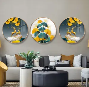 Living room housing wall art decor Nordic dining room modern luxury frame round crystal porcelain wall art painting