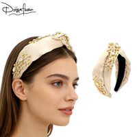 DREAM FASHION Bandeau large en satin champagne avec nœud en cristal, léger, durable, élégant, personnalisé, accessoires pour cheveux pour femmes