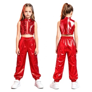 6-16 Kids Girls Stage Show Jazz Dance Outfit Hip-Hop <b>Sequin</b> Metallic Crop <b>Top</b> With Pants Competitions Contemporary Dance Costume - Product Image 5