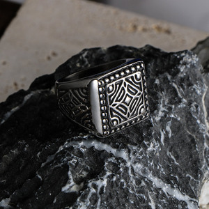 Men's Pyramid Titanium Steel <b>Ring</b> SA237 Retro Square Design Gift Jewelry - Product Image 2