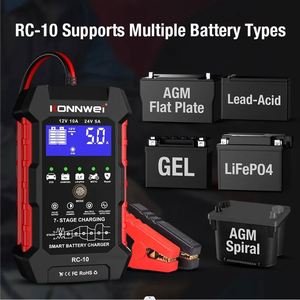 Cargador de Batería Inteligente de 7 Etapas con Enchufe Europeo, 12V/10A 24V/5A, Carga Rápida para Baterías de Coche, Lifepo4, Gel, <span class=keywords><strong>AGM</strong></span>, Plomo-Ácido, Motocicleta y Camión - Product Image 2