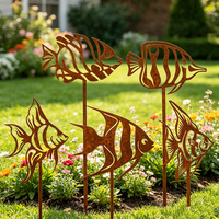 Ensemble de 5 piquets de jardin en métal rouillé, silhouettes tropicales, décoration rustique, art de jardin, décoration extérieure