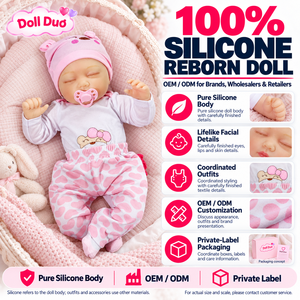 Muñeca Duo personalizada de 18 pulgadas, cuerpo completo de silicona, muñeca bebé reborn, gorro rosa, pantalones estampados, bebé durmiendo, regalo de Navidad - Product Image 1