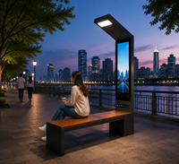 Banc solaire intelligent sur pied pour extérieur avec auvent cantilever simple et écran publicitaire numérique LCD vertical