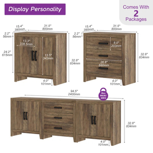 3-Piece Modular Entertainment Center with Drawers and Doors, Farmhouse Media Console for Living Room, Bedroom, Home - Product Image 4