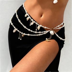 Cadena de cintura boho con estrellas de mar en capas, cadena de vientre dorada con conchas y perlas, accesorios de joyería corporal para fiesta de verano en la playa para mujer - Product Image 3