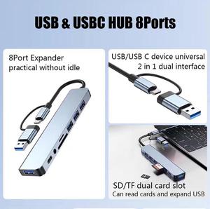 8-in-1 kết nối kép <span class=keywords><strong>USB</strong></span> <span class=keywords><strong>3.0</strong></span> & 2.0 <span class=keywords><strong>Hub</strong></span> 3.5mm âm thanh PD sạc SD TF Splitter Multiport Adapter 2-in-1 kết nối kép kho - Product Image 3