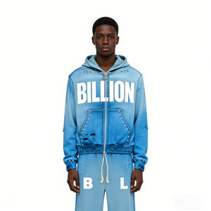 Conjunto Deportivo de Dos Piezas para Hombre, Otoño, Negro, Térmico, 340g, 100% Algodón, Sudadera con Capucha y Pantalones Jogger, Estilo Urbano, Casual, con Cierre - Product Image 3