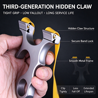Slingshot en acier inoxydable usiné CNC, poignée décalée, boucle à dents, bande élastique plate sans nœud pour le tir