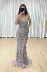 MY30128-2 Gaun Malam Wanita Seksi Panjang Selutut dengan Tali, Berhiaskan Rhinestone dan Manik-Manik Gelembung Model Duyung untuk Pesta Prom Gaya Eropa Amerika 2025 - Product Image 2