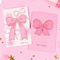 Tarjeta de Felicitación 3D con Lazo Rosa Coqueta, con Juego de Sobres, Tarjetas de Cumpleaños Plegables con Lámina Dorada de Lujo, Tarjetas de Felicitación de Papel para Mujeres y Niñas