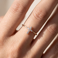 LBR40 Round Brilliant Cut Lab Grown Diamond Party Gift 0.21 Carat 18K Solid Gold Cross Ring for Women Engagement Fine Jewelry