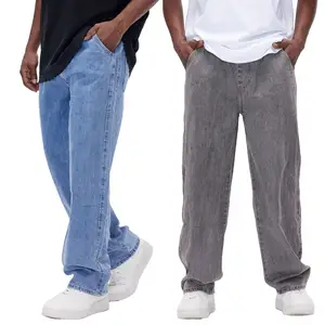 Gingtto Streetwear Jeans de cintura longa Hip Hop Calça larga empilhada Calça jeans folgada para homens