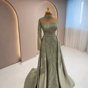 Pour SZ399 luxe cristal 3D motif plumes pli parole longueur sirène Organza fête robe de bal avec manche - Product Image 3