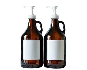 Grande cruche avec pompe pour <span class=keywords><strong>distributeur</strong></span> de savon <span class=keywords><strong>liquide</strong></span> à <span class=keywords><strong>lessive</strong></span> 2L Pompe à sirop 64 oz <span class=keywords><strong>Distributeur</strong></span> à pompe en verre Bouteille ambre - Product Image 4