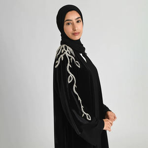 Custom Premium Grade <strong>Long</strong> Sleeve <strong>Velvet</strong> Hijab Abaya Set Wholesale Winter <strong>Velvet</strong> Open Abaya Muslim <strong>Dress</strong> With Hijab - Product Image 4
