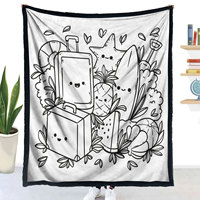 Couverture à colorier DIY motif cactus en ligne simple, lavable, réutilisable, douce, pour peinture manuelle d'enfants, personnalisable