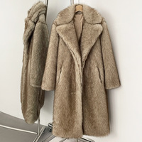 Manteau d'hiver oversize en polyester pour femme, style blazer long et élégant avec col en fourrure