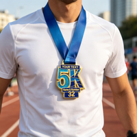 Médaille personnalisée de course à pied 5k/10k, marathon, anniversaire, avec paillettes, en alliage de zinc moulé sous pression, impression UV, récompense sportive pour les finalistes