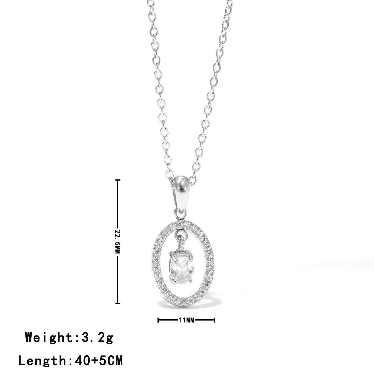 Steel oval pendant necklace