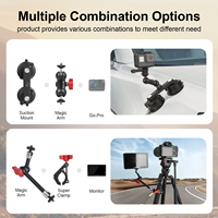 Kit de montage pour caméra Mechrig en alliage d'aluminium à 4 ventouses avec bras magiques à 360° et dégagement rapide pour smartphone/caméra d'action/DSLR, support de voiture