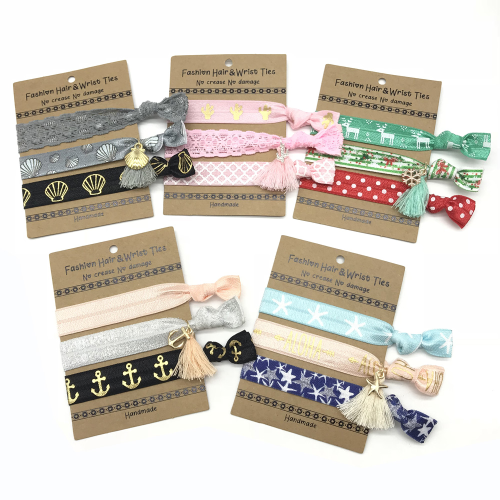 100 упаковок/лот резинки для волос с подвеской-кисточкой из мультфильма «Холодное сердце» оптовая продажа; Браслет якорь оболочки на голову эластичная повязка для головы с нахлестом Рождество тканью; Прическа хвостик; В наличии