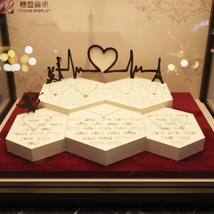Exhibidor de Joyería Hexagonal Romántico de Color Marfil, de Lujo, Personalizable, Combinado, Acrílico, Cuero PU, Ecológico - Product Image 6